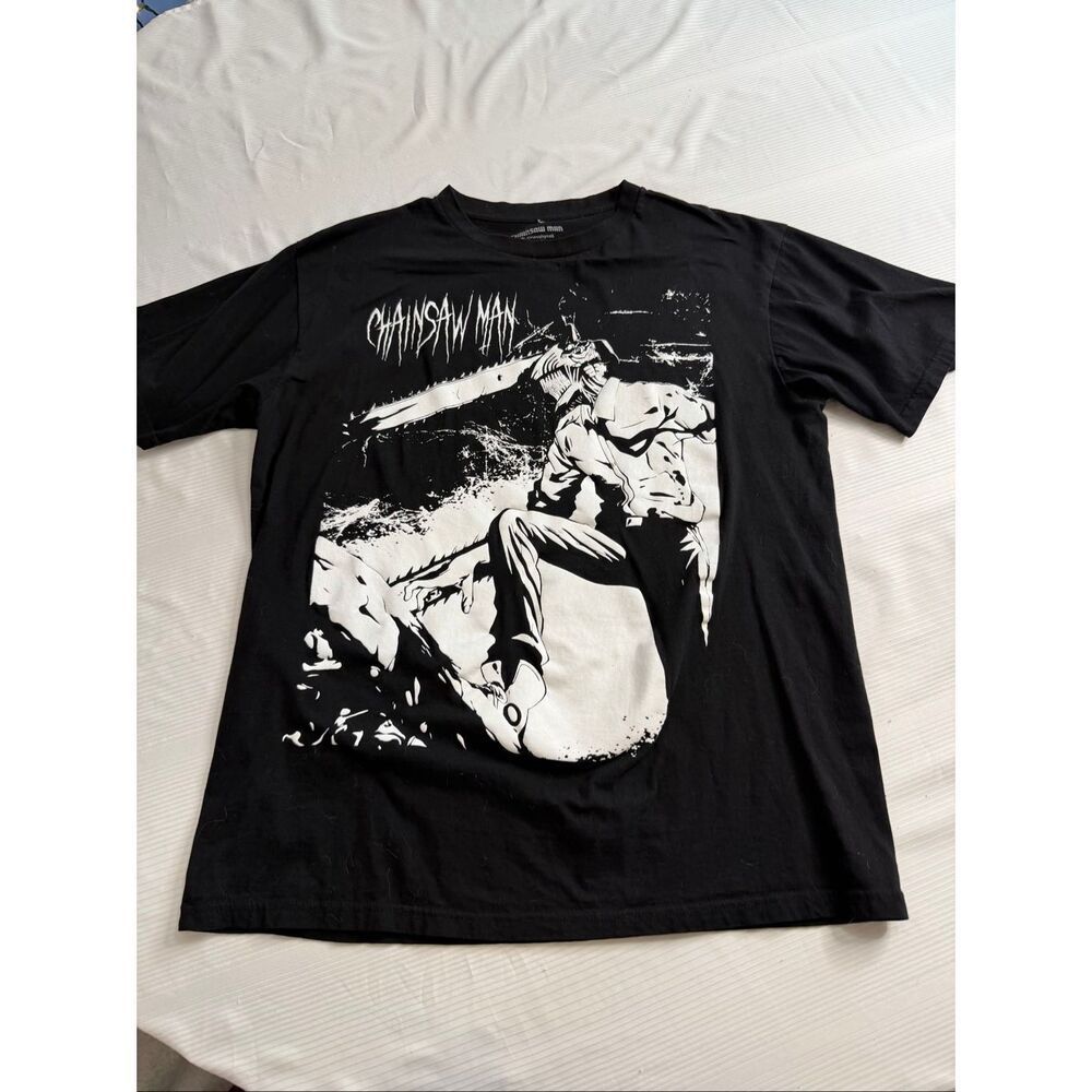 Chainsaw Man X Crunchyroll Black White T-Shirt Size Large